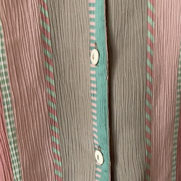 Allison Daley Vintage 90โs Pastel Candy Unisex Striped Lightweight Button Up 12 - Picture 8 of 11